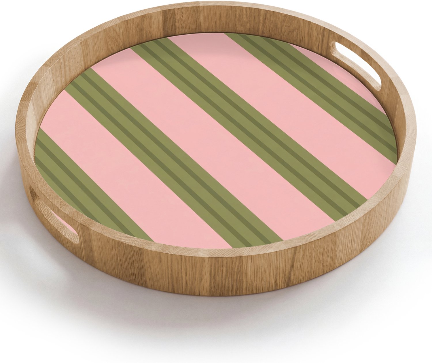 Dienblad rond 40x40 cm - Schootdienblad hout - Patroon - Strepen - Abstract - Roze - Groen - Borrelplank rechthoek - Plateau houten dienbladen