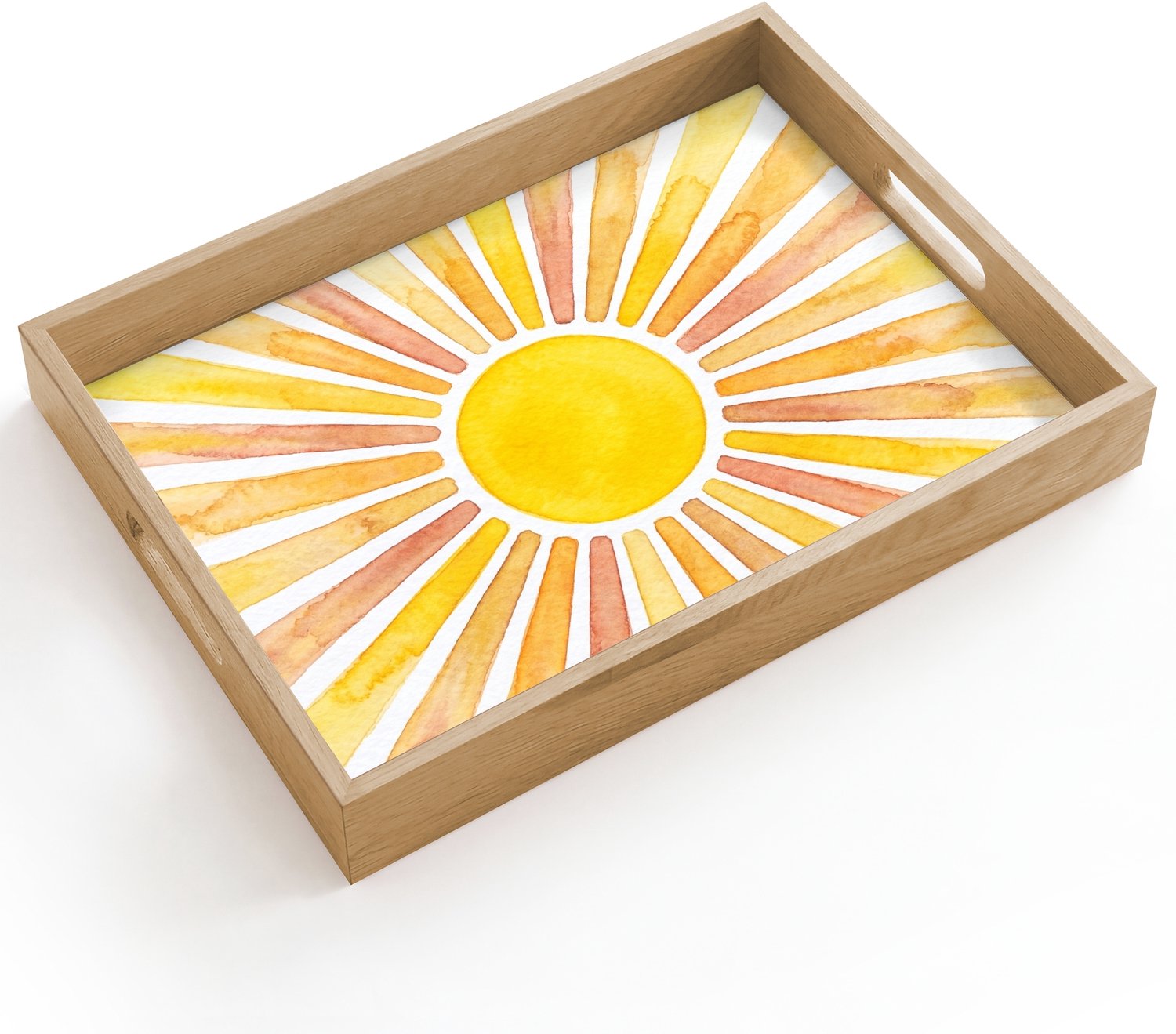 Dienblad hout 40x30 cm - Schootdienblad - Zon - Stralen - Aquarel - Geel - Abstract - Borrelplank rechthoek - Plateau dienbladen