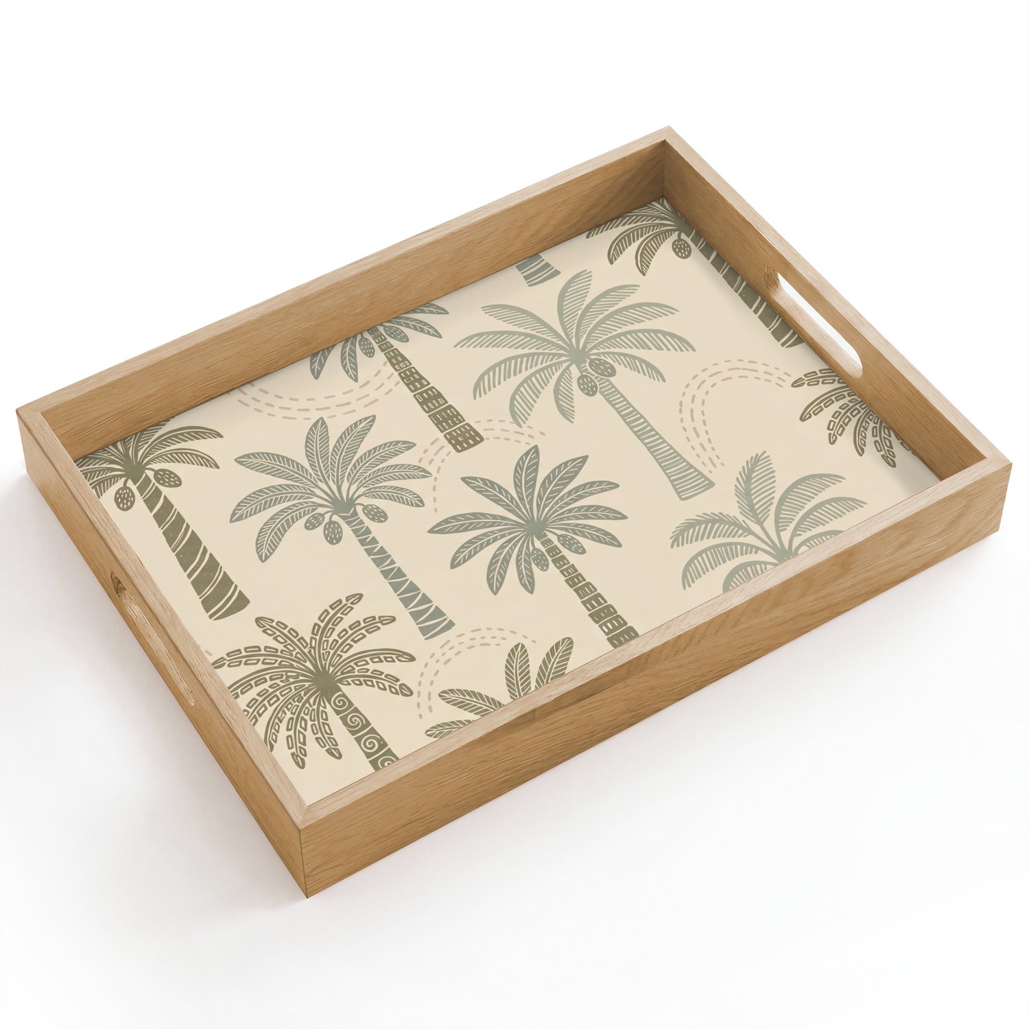 Dienblad hout 40x30 cm - Schootdienblad - Palmbomen - Patroon - Tropisch - Beige - Borrelplank rechthoek - Plateau dienbladen
