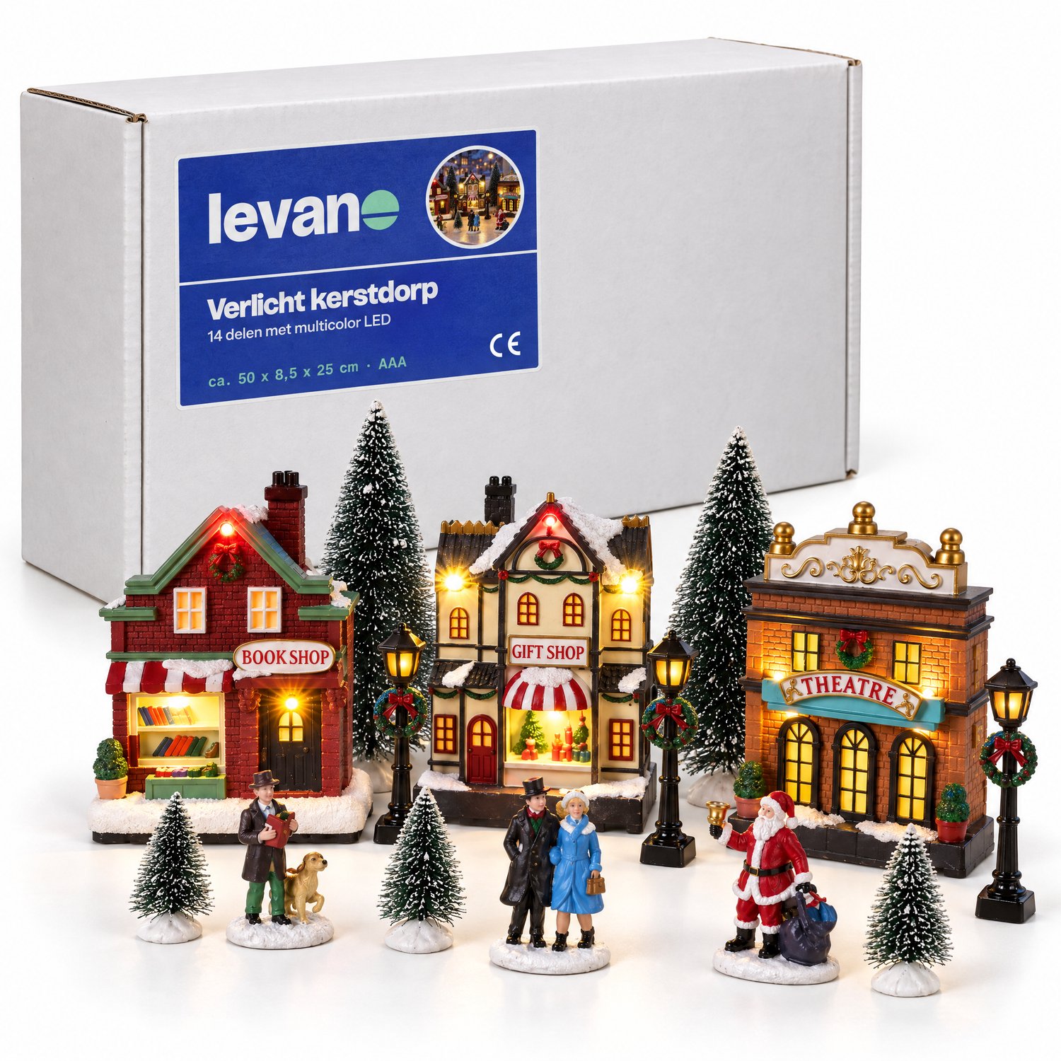 Levano Kerstdecoratie voor Binnen Set van 14 - Kerstverlichting op Batterij - Kersthuisjes met Verlichting - Kerstdorp Figuren - Kerstfiguren Binnen - Kerst Tafel Decoratie - Kerstboompjes Miniatuur - Kersttafereel - Winterdorp - Kerst Village – foto 8