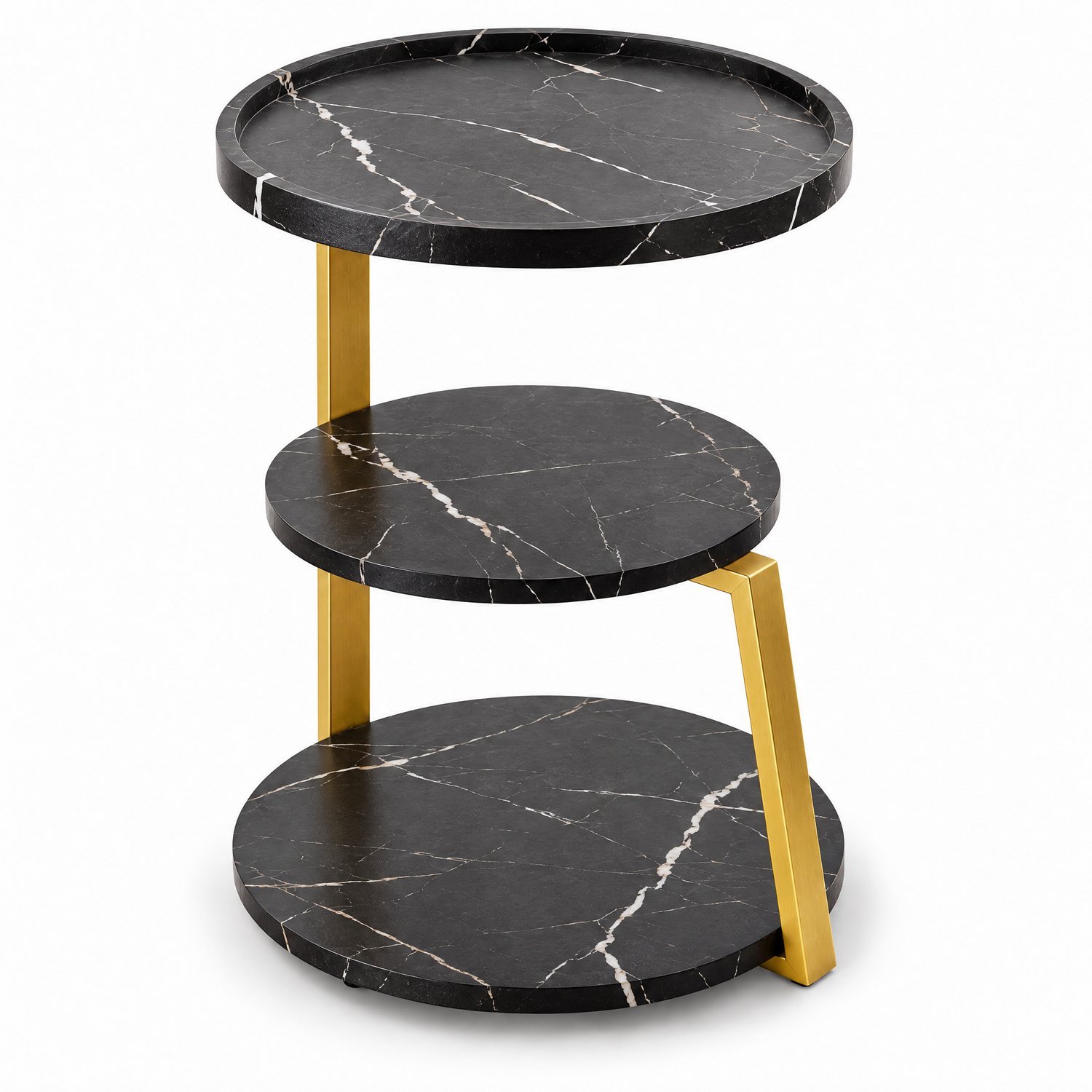 Levano Bijzettafel Zwart Goud - Sidetable - Bijzettafeltjes Woonkamer Zwart - Bijzet Tafeltje - Tafeltje voor bij de Bank - Zijtafel - Rond Bijzettafeltje - Sidetable Goud - Bijzettafel Marmerlook - Bijzet Tafel Slaapkamer Zwart;Goud