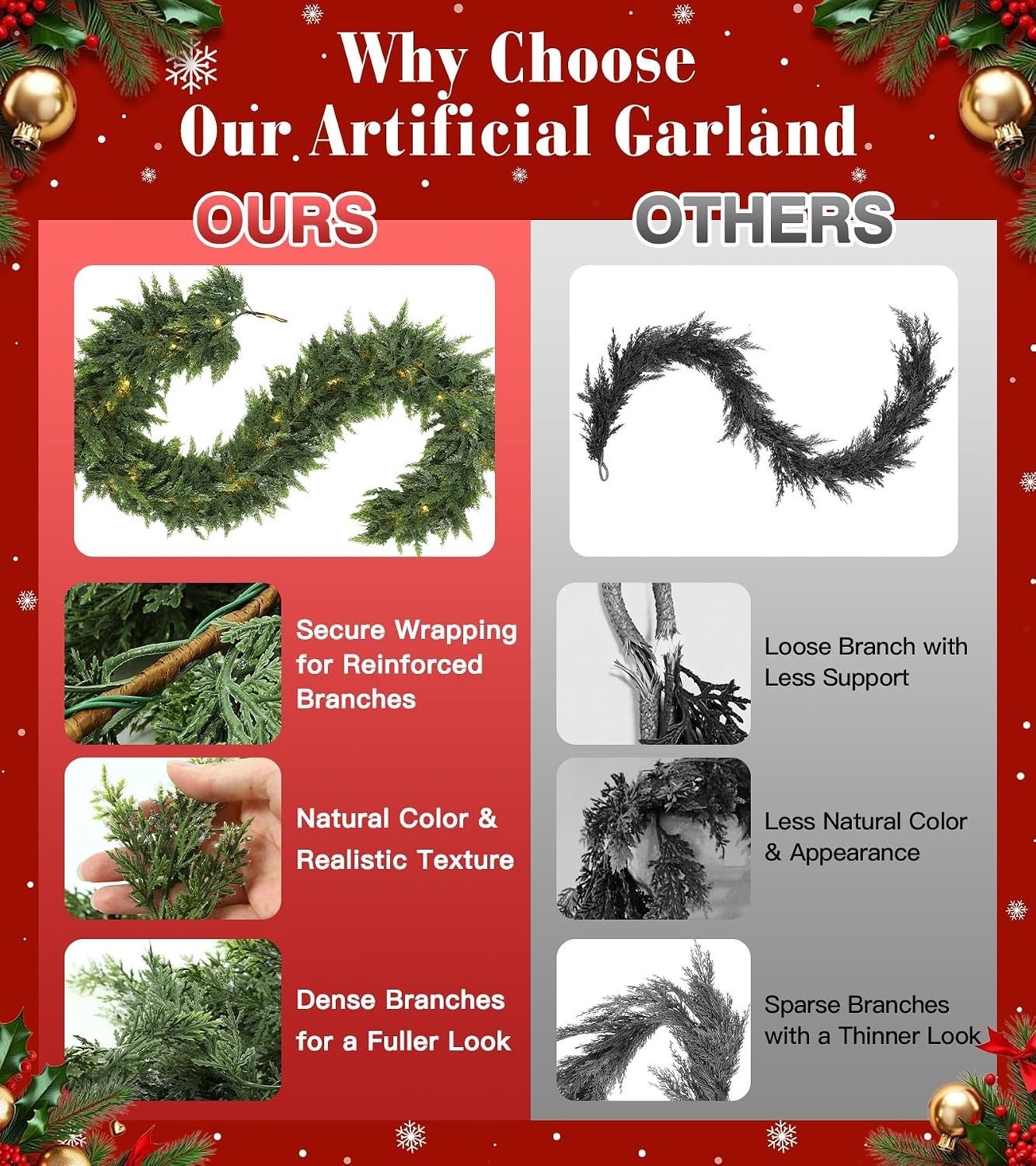 Kerstguirlande met Verlichting, 2,7 Meter LED Cedar Guirlande Versiering voor Feestdagen – foto 3
