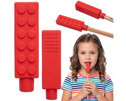 Rode SENSORISCHE Bijtring voor kinderen, opzetstuk voor potlood, pen, THERAPEUTISCHE, SILICONEN bijtblokje om op te kauwen