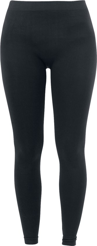 Zwarte, naadloze basic legging van stretchmateriaal, voorkant, nauwsluitende pasvorm.