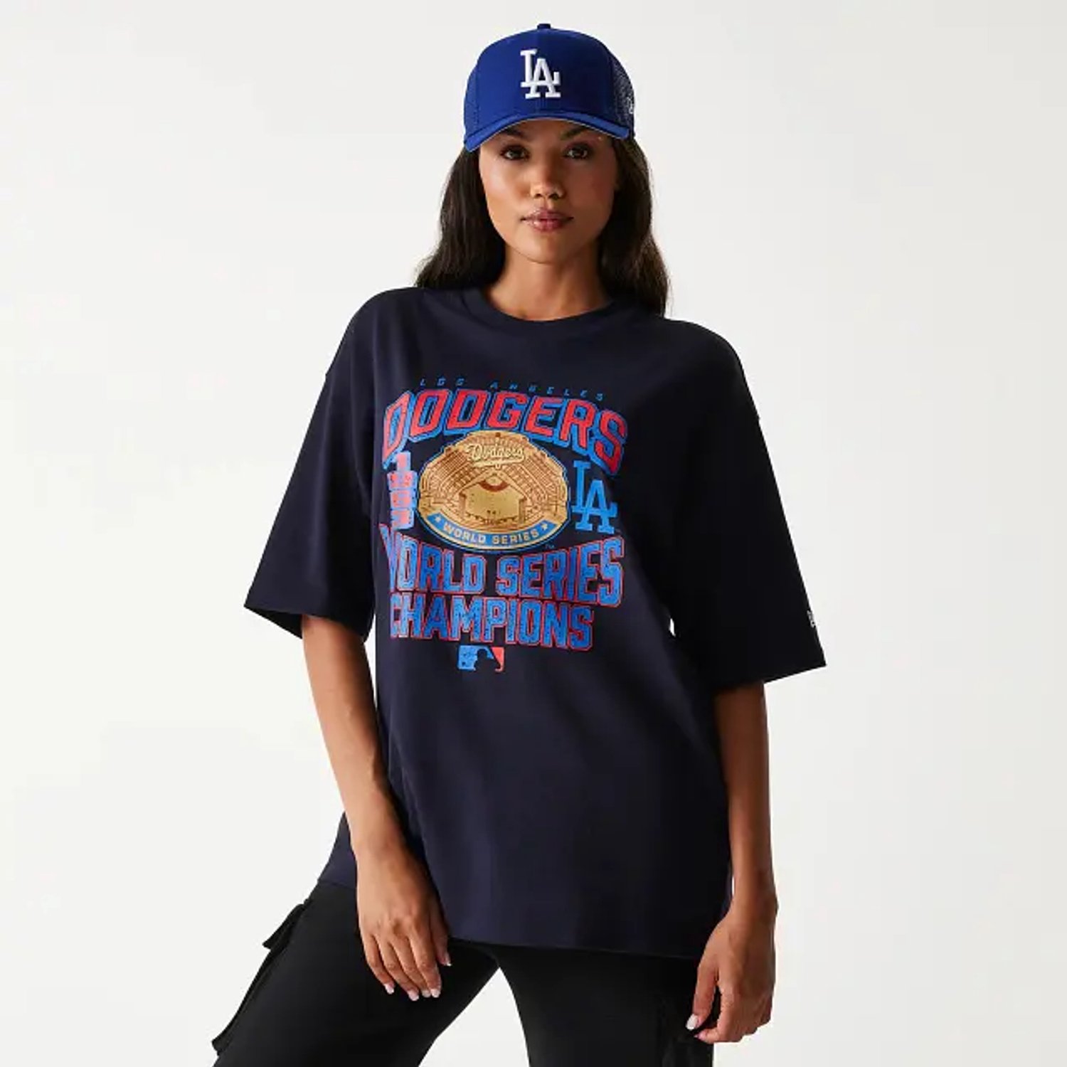T-shirt oversize Los Angeles Dodgers New Era MLB World Series Blauw