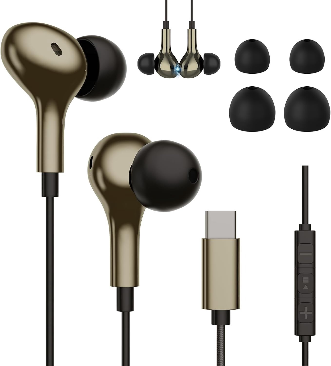 Hoofdtelefoon met kabel - Pistoolkleur - In-ear Oordopjes met Microfoon - Voor USB-C Apparaten