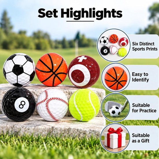Set van 6 Golfballen - Multicolor - Standaardmaat - Met Sportmotieven - Voor Beginners en Gevorderden — afbeelding 4