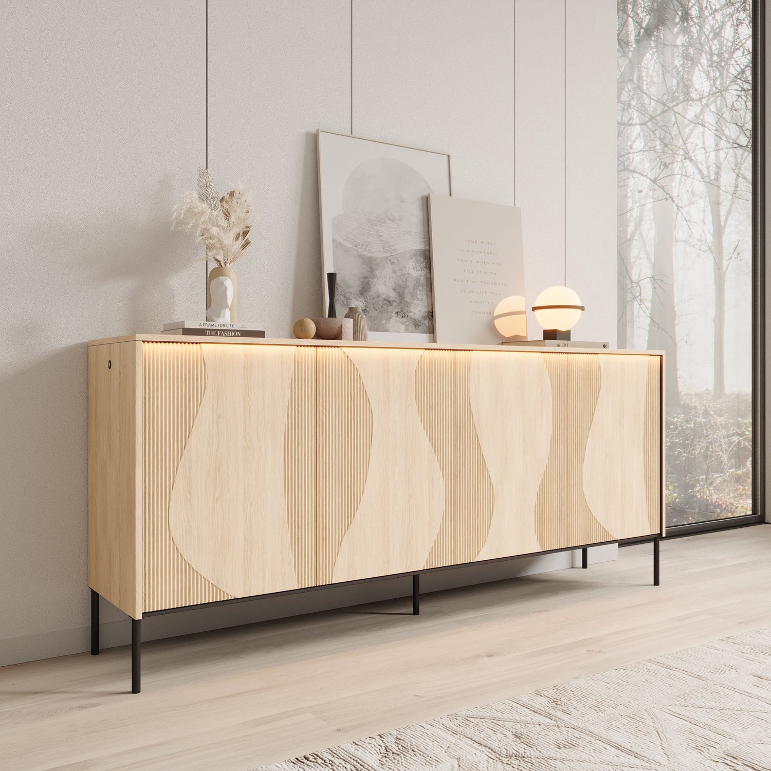 MEUBELLA Fontello - Dressoir - Eikenpatroon - 193x40x85 cm Bruin