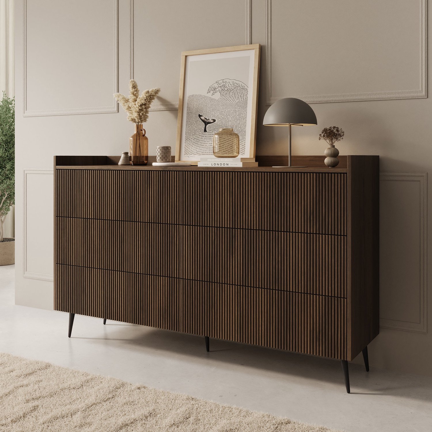 MEUBELLA Asty - Ladekast met 6 lades - Donker eiken - 150x41x92 cm Bruin