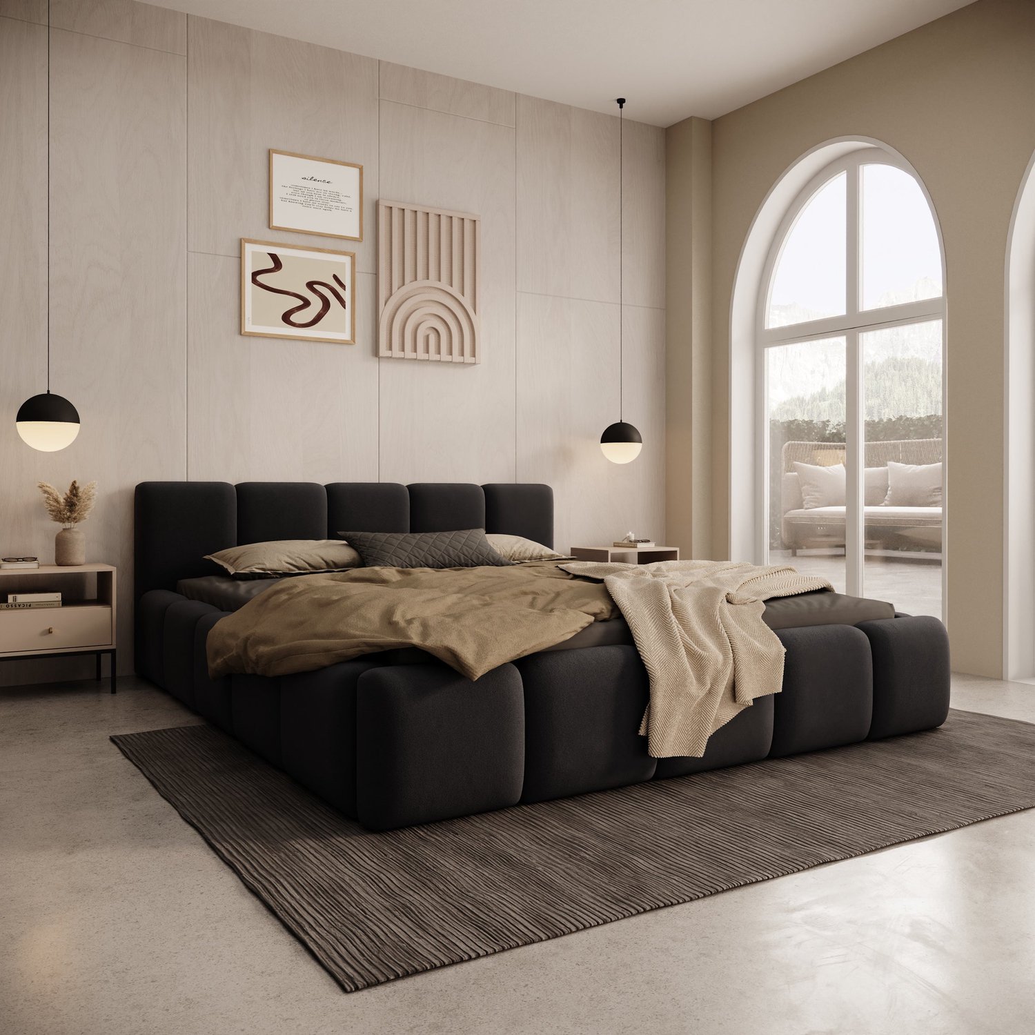 MEUBELLA Karisma - Tweepersoonsbed - Zwart velvet - 160x200 cm