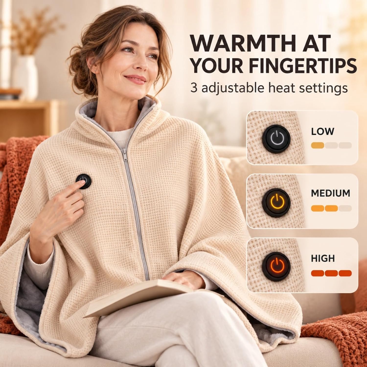 Verwarmde Deken - Elektrische deken - 150x80cm - Dames Verwarmde Schoudermantel - Warmtedeken - 3 Standen - USB-oplaadbaar - Draagbare verwarmde omslagdoek - Snelle warmteafvoer - Voor buiten, thuis – foto 6