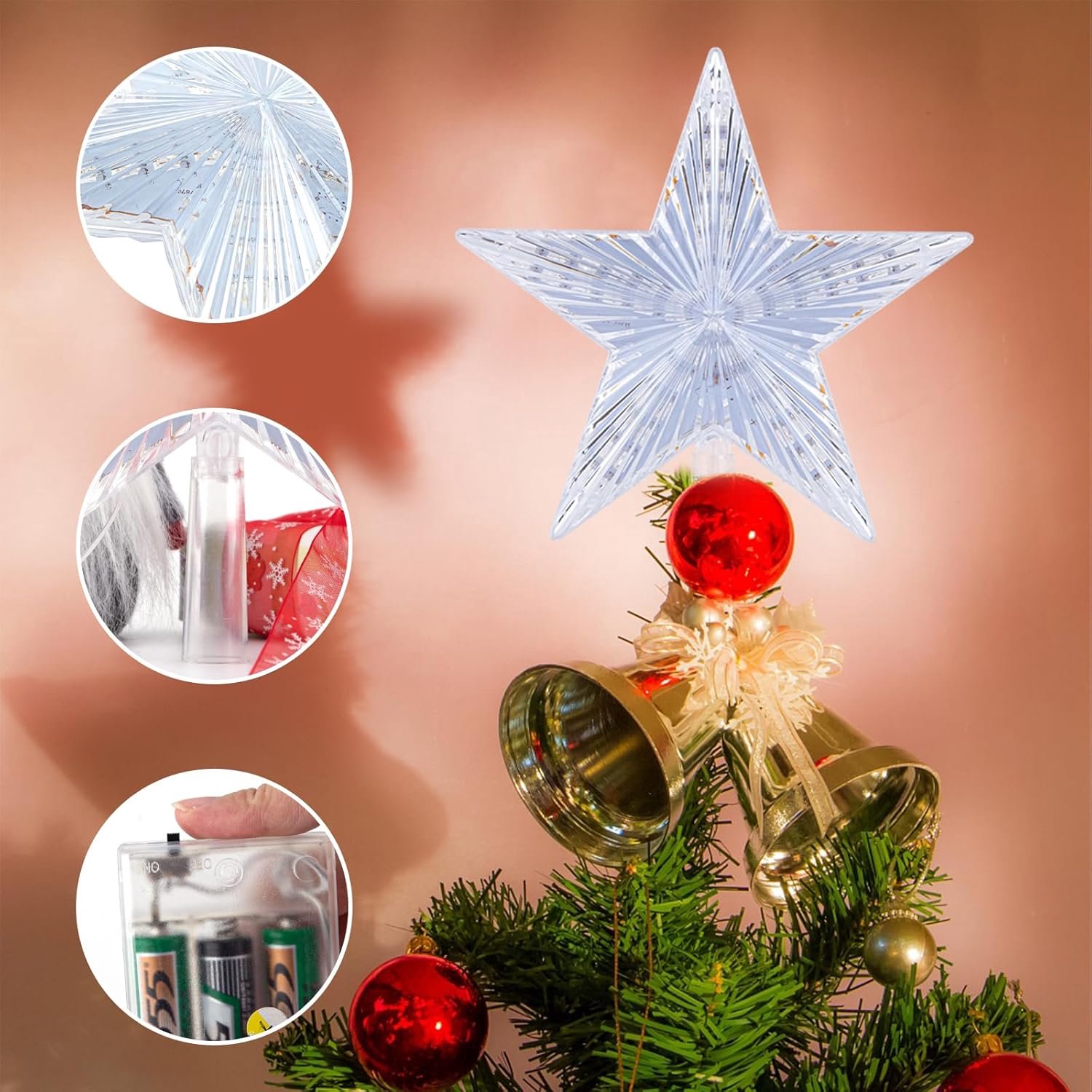 Ster Voor In De Top Van De Kerstboom - Kerstboomversiering In Warm Wit - Kerstboompiek Met Verlichting – foto 4
