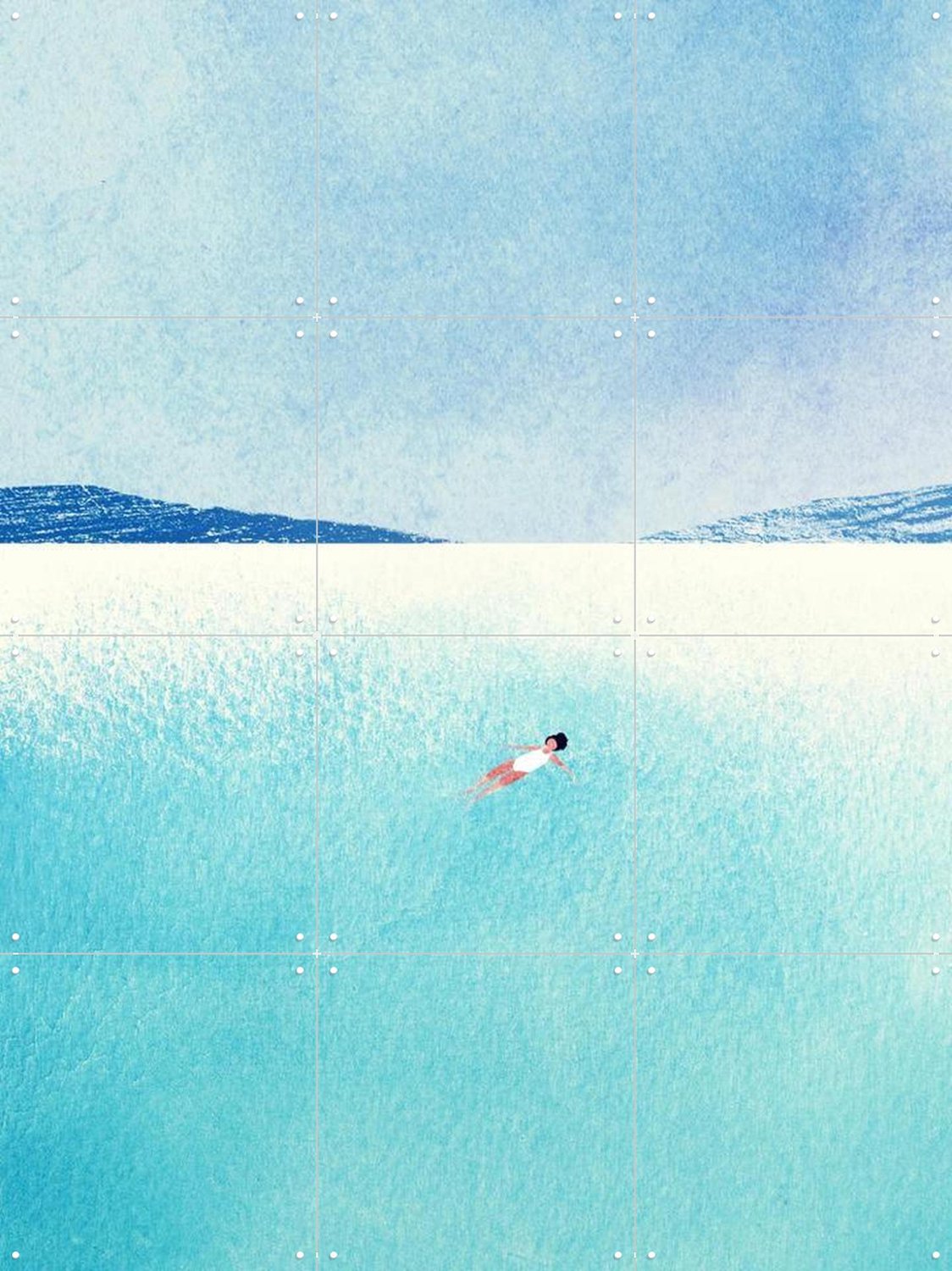 IXXI Ocean Bliss, Henry Rivers - 60 x 80 cm - Grote wanddecoratie en posters - Minimalisme, Illustraties, Modern, Woonkamer, Slaapkamer, Strandhuis Blauw