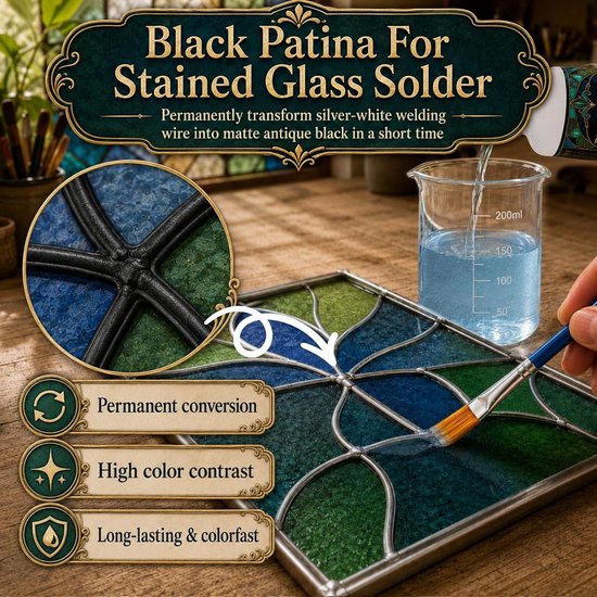 200g zwarte patina voor glas-in-lood, soldeer en donkere afwerking - ideaal voor creatieve projecten — afbeelding 5