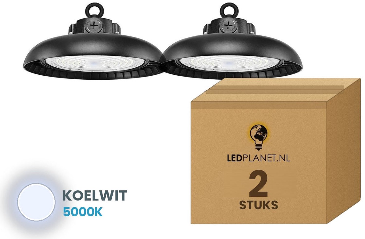 Tsong UFO Lamp - LED High Bay 150W - 30.750 lm - Neutraalwit 5000K - 2 stuks - Instelbaar 90/120/150W - 0-10V Dimbaar - IP65 - Hal, Werkplaats- & Garageverlichting - 5 jaar garantie Koelwit 5000K