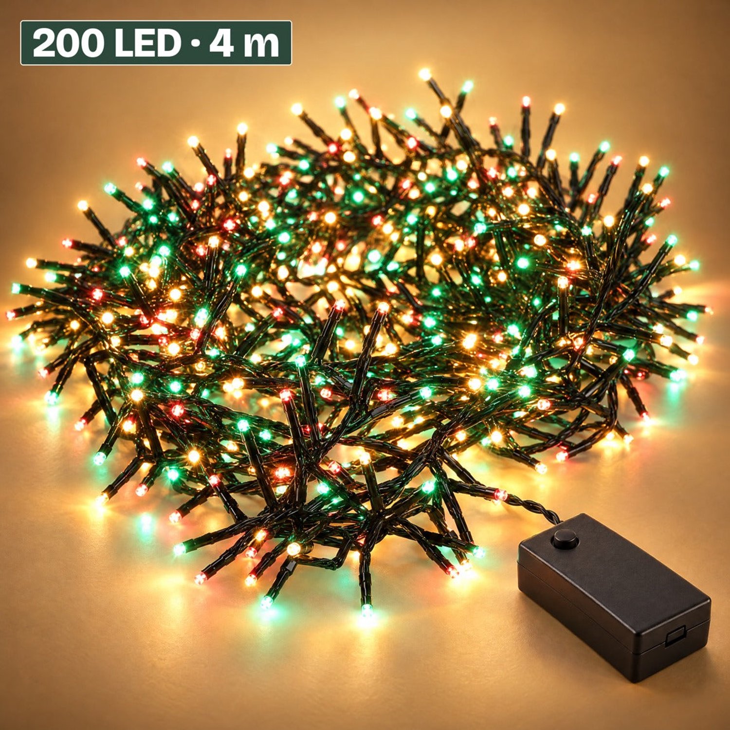 Levano Kerstverlichting op Batterij 200 LED 4 m - Kerstboomverlichting - Lichtsnoer Binnen en Buiten - Kerstlampjes Gekleurd - Lichtslinger - Kerstlichtjes - Clusterverlichting met Timer - LED Slinger - Micro Cluster - Rood Groen Extra Warm Wit