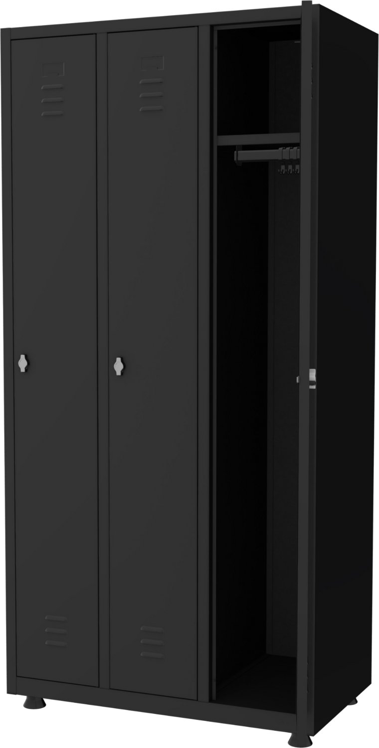 Povag Lockerkast metaal - 3 deurs - Hang- en legruimte - 180x88,5x50 cm - Zwart