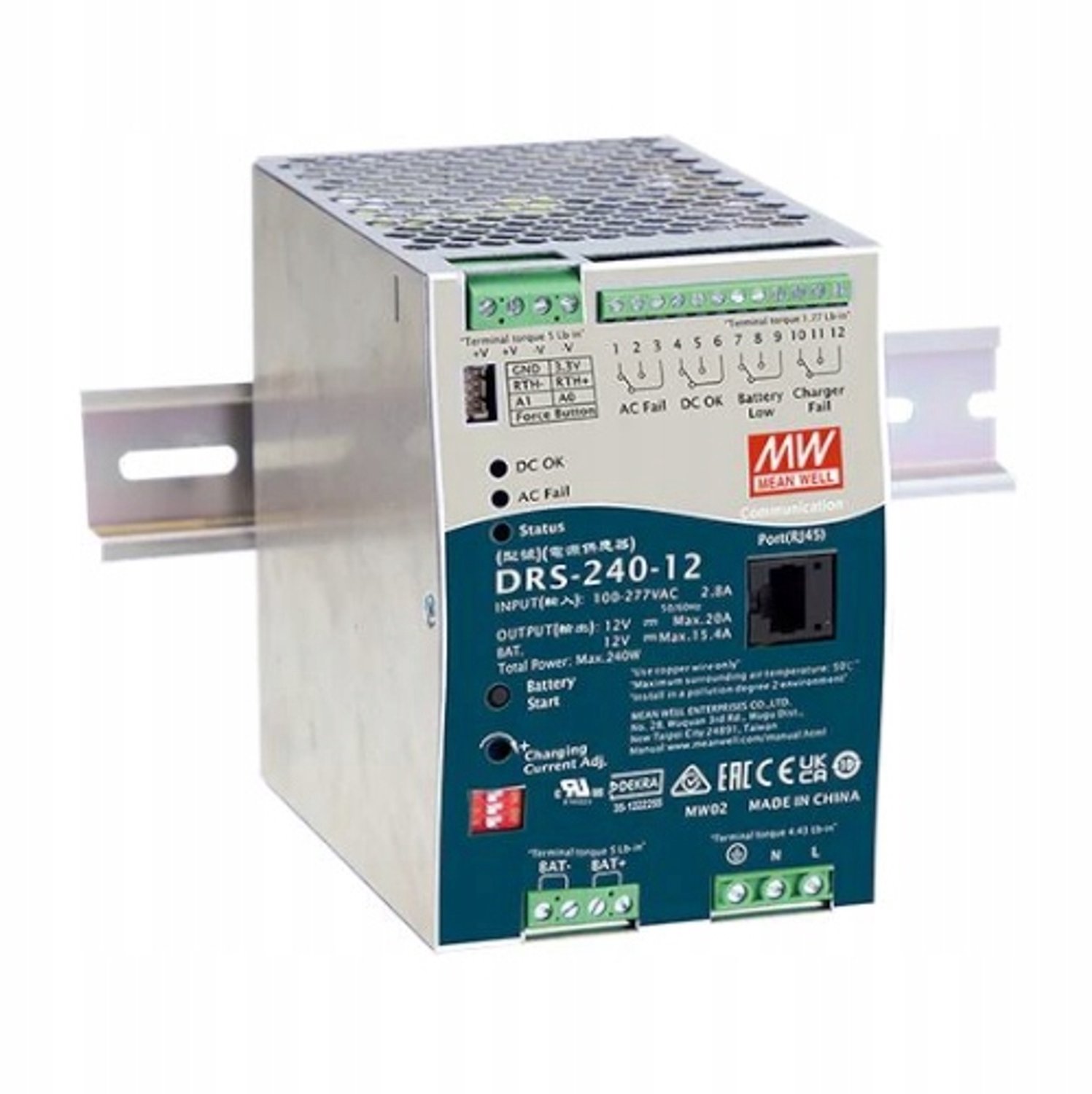 Mean Well DRS-240-24 DIN-rail netvoeding 24 V 10 A 240 W Aantal uitgangen: 1 x Inhoud: 1 stuk(s)