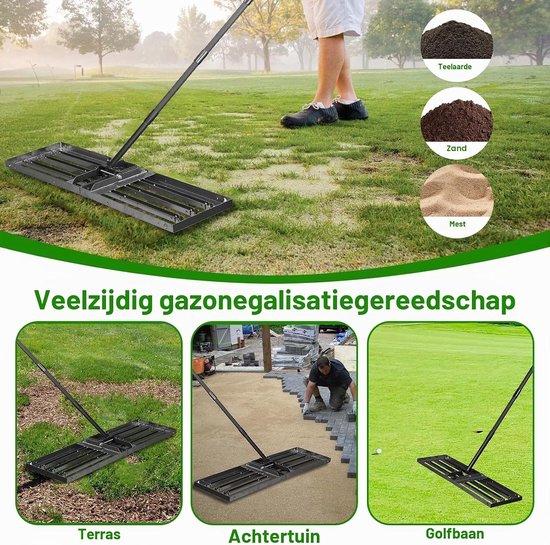 Gazon Nivelleringshark - Roestvrij Staal - 86 x 24 cm - Verstelbare Handgreep - Voor Tuinieren — afbeelding 3