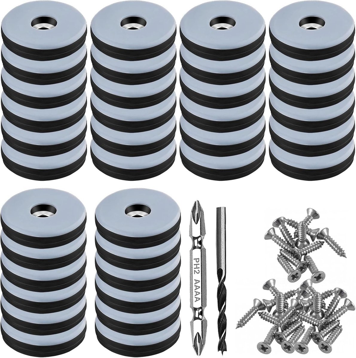 36 Stuks Vloerglijders met 30 mm Diameter, Meubelglijders met RVS Schroeven en Boor, Bescherming voor Vloeren en Meubels