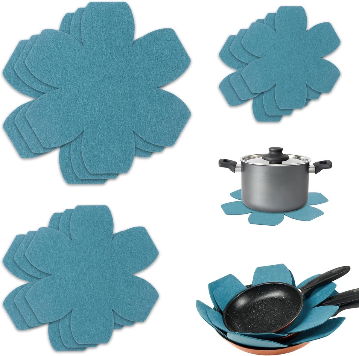Set van 9 vilt panbeschermers, 25 cm, 20 cm, 15 cm, hittebestendig, ideaal voor pannen en keukengerei
