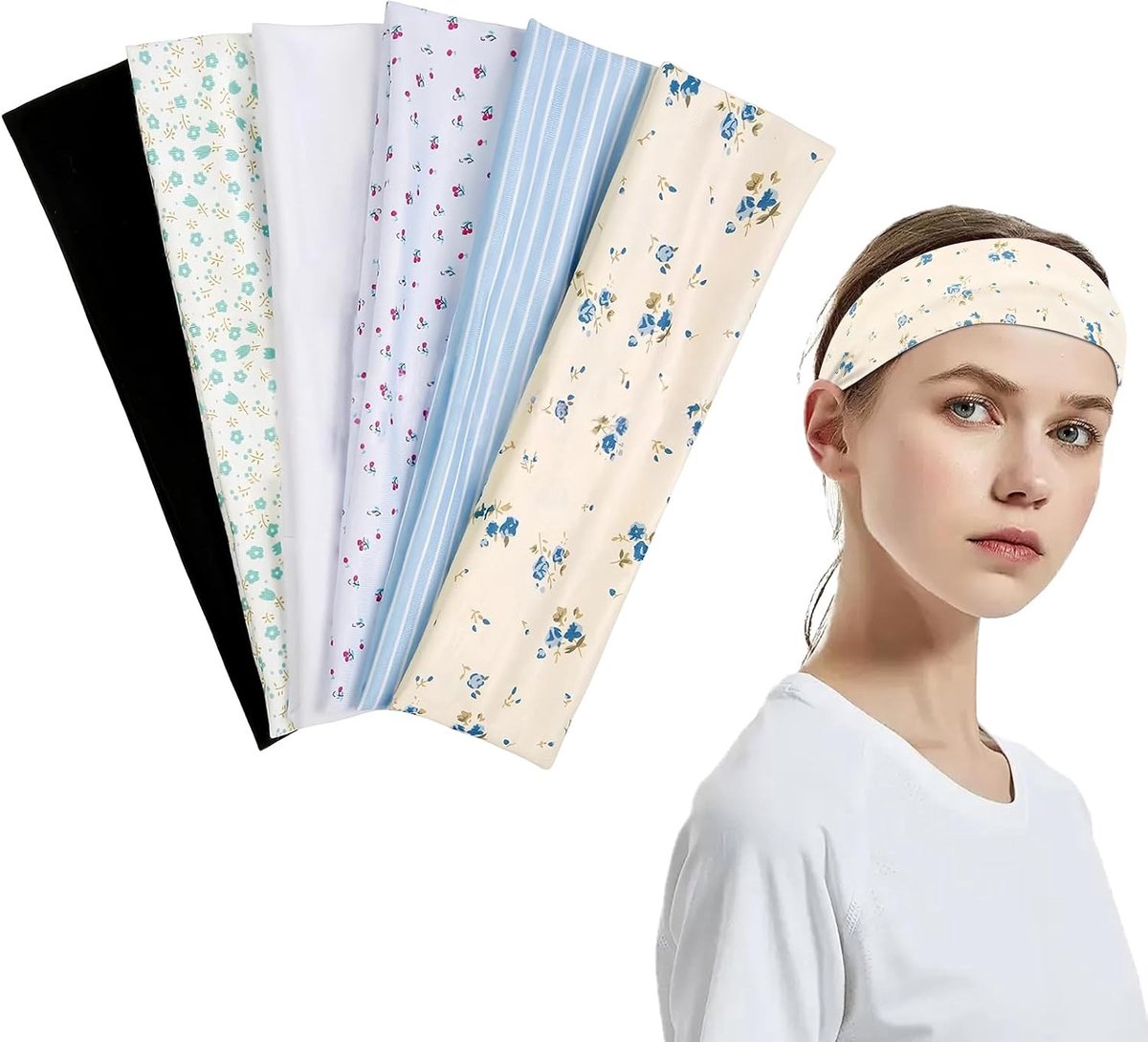 Elastische haarbanden voor dames, perfect voor yoga, make-up en hardlopen, ademend en vochtabsorberend ontwerp, 6 stuks