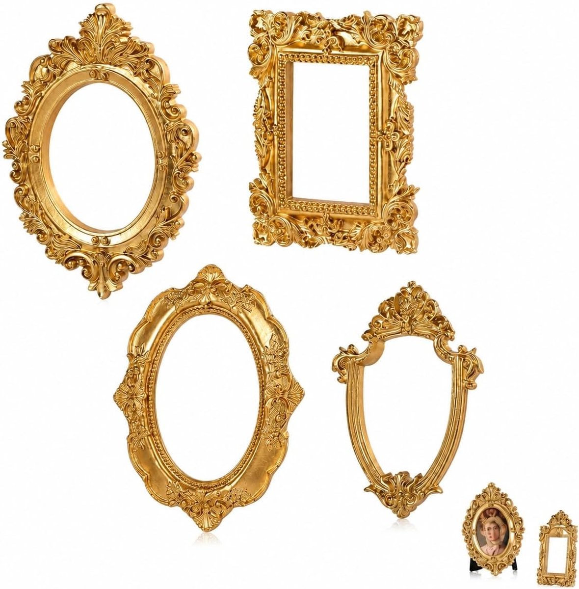Vintage Fotolijsten Set van 4 - Antieke Houten Fotolijsten voor Tafel en Wanddecoratie - Retro Sierlijst voor Thuis en Feestdagen