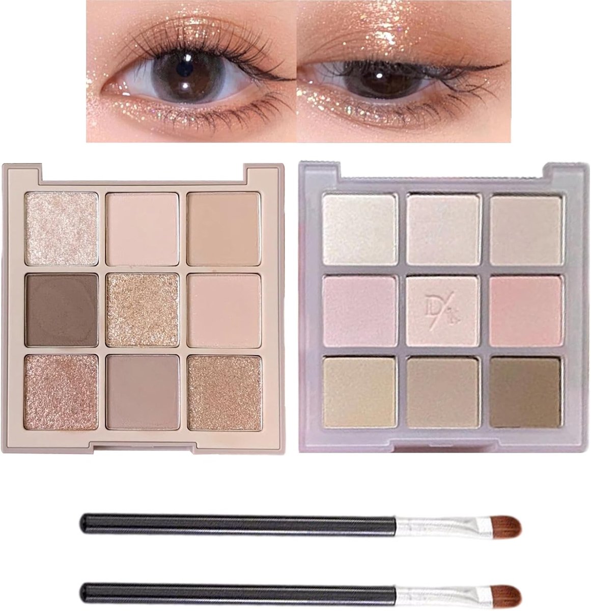 Oogschaduwpaletten met 2 make-upkwasten, matte en glanzende afwerkingen, waterproof en langdurige formule voor dagelijkse make-up en speciale gelegenheden in nude en bruin