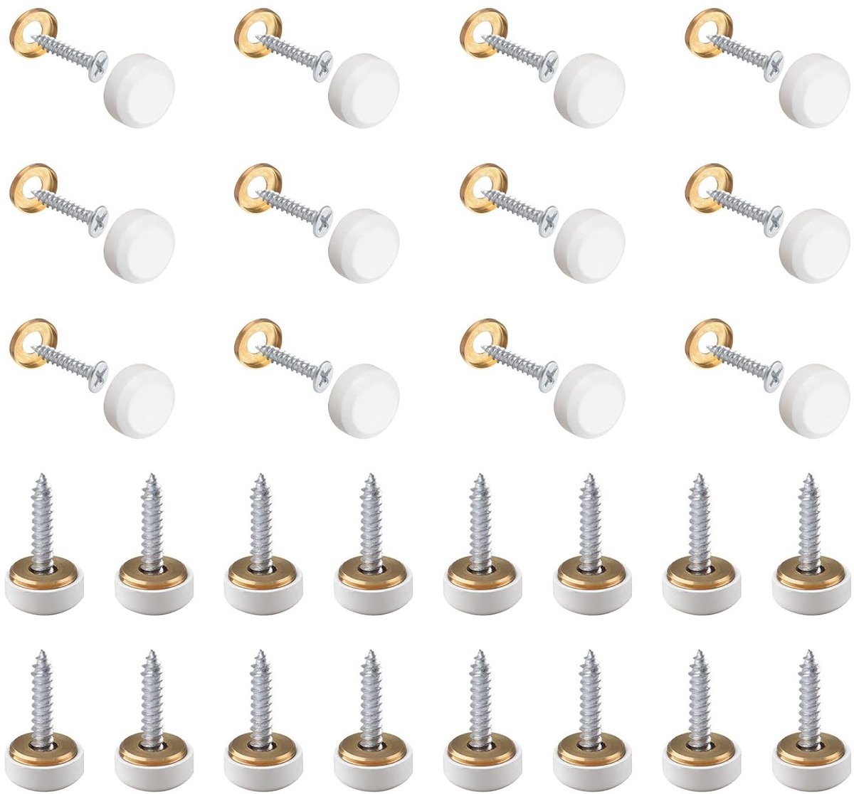 32 Sets Gouden Spiegelnagels met Decoratieve Caps, Witte Caps van 16mm voor Creatieve Projecten