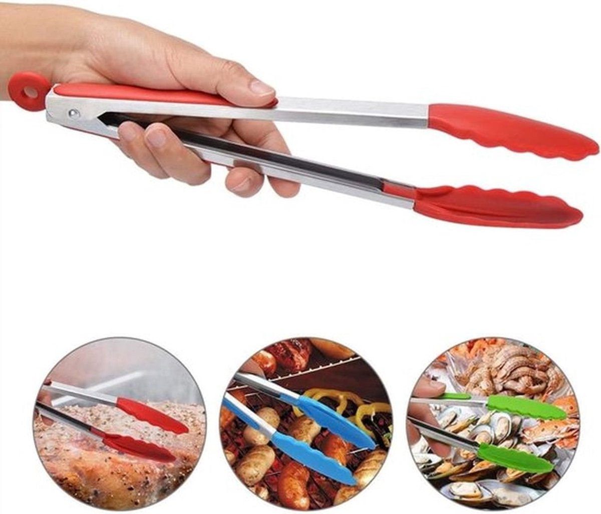 Keuken Tangen Set van 7", 9" en 12" - Rvs en Siliconen, Antislip Tangen voor Grill, BBQ en Salades