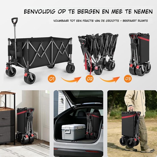 Kavora Bolderkar - 250L Capaciteit - Bolderkar Opvouwbaar - Opvouwbare Bolderkar - Zwart - 42cm x 105cm x 102cm — afbeelding 3