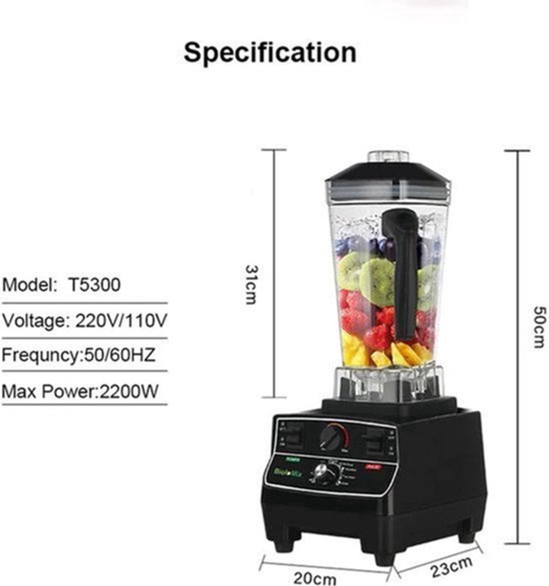 Blender - 2L BPA-vrij Jar - 2200W - Foodprocessor - Pre-geprogrammeerde Instellingen - Variabele Snelheid - Ideaal voor Smoothies - IJs en Soepen - Grote 2L capacitei - Standaard