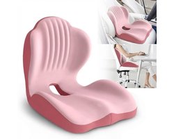 2-in-1 zitkussen en lendensteunkussen, traagschuim, ergonomische ondersteuning voor het stuitje, geschikt voor gebruik op kantoor of in de auto - Roze