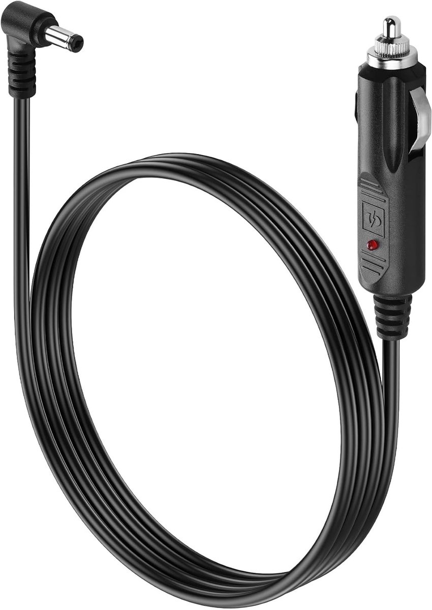 Hoekige 12V Oplaadkabel voor Auto's met 5.5 x 2.1 mm Plug, 10A Zekering, Geschikt voor Voertuigen, Trucks en Zonne-Generators - 1.5 Meter Lang