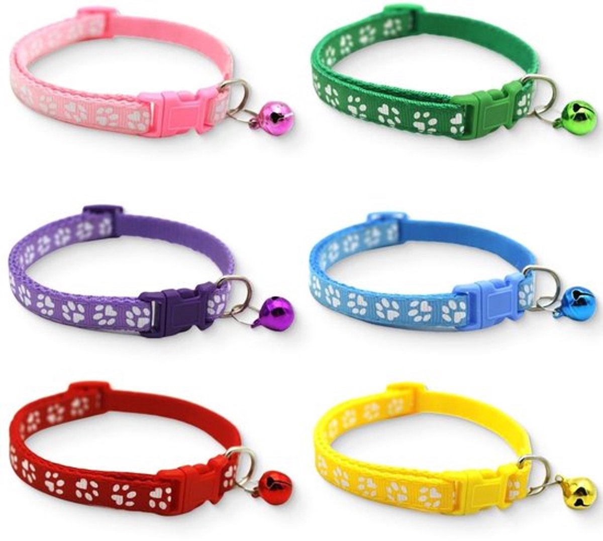 Dailygoods- Kattenhalsband 6 stuks - Verstelbaar - Nylon - Veiligheidssluiting
