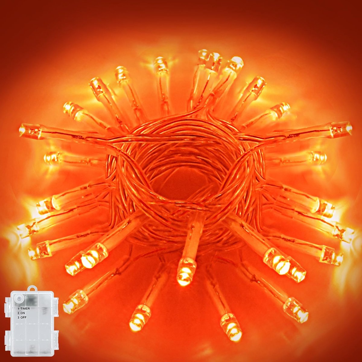 Etopgo Oranje Halloween lichtsnoer, 3 m, 30 leds, herfstlichtketting, batterij met timer, IP65 waterdicht - ShopVlot