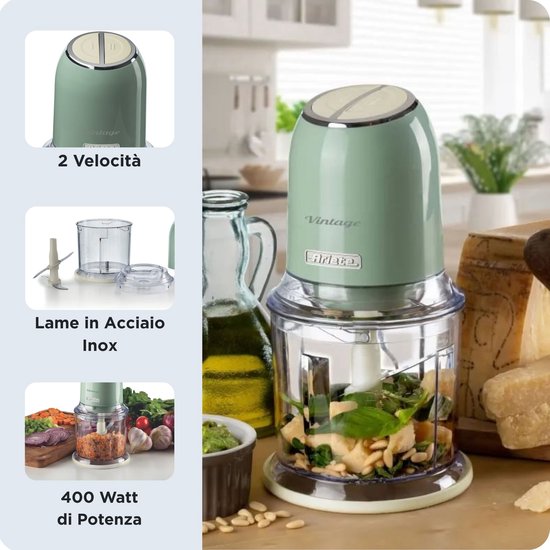 Ariete 0438/04 - Vintage hakmolen - 600 ml Inhoud - 400 Watt - Groen van Ariete — afbeelding 4