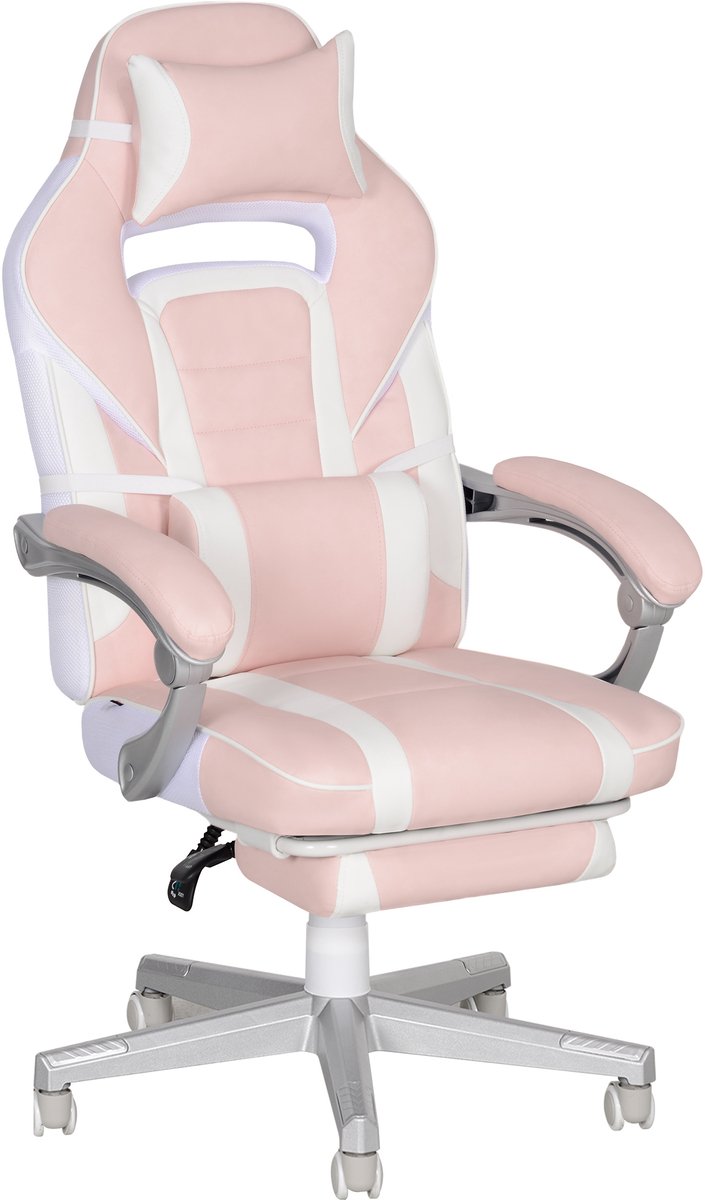 HOMCOM Gamingstoel - Polyurethaan - 63x63x123cm - Roze