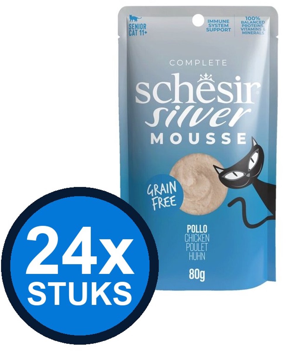 24x Schesir Silver Senior Mousse - Kip - Kattenvoer Natvoer - 80g