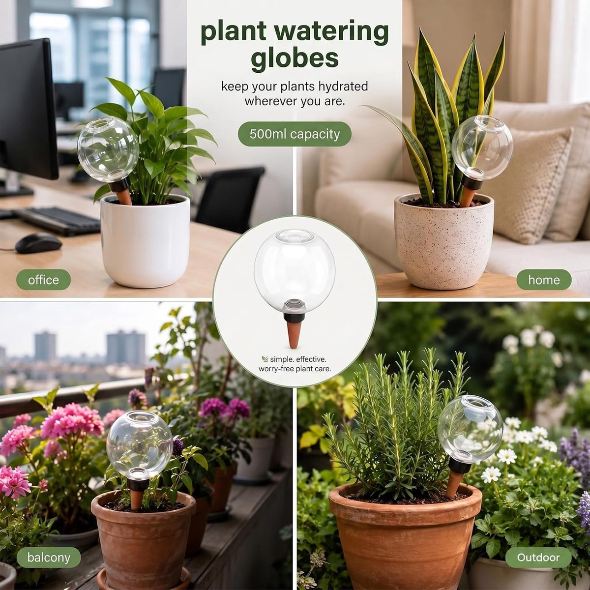 Set van 6 Automatische Plant Wateringsballen van 500 ml voor Binnen- en Buitentuinen, Transparante Waterballen voor Gemakkelijk Water geven aan Planten