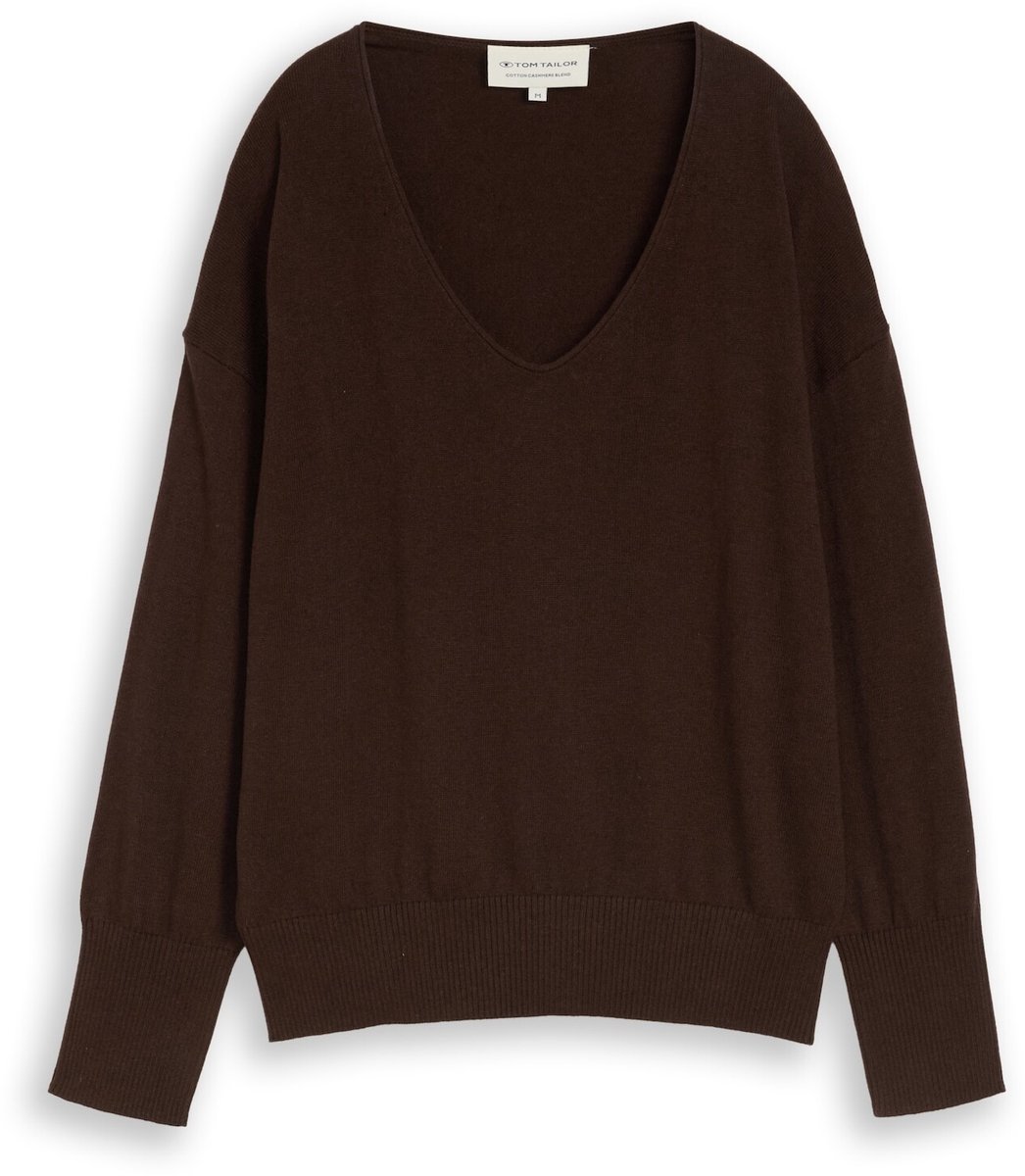 Tom Tailor - Oversized gebreide trui met kasjmier - Maat L - java dark brown melange