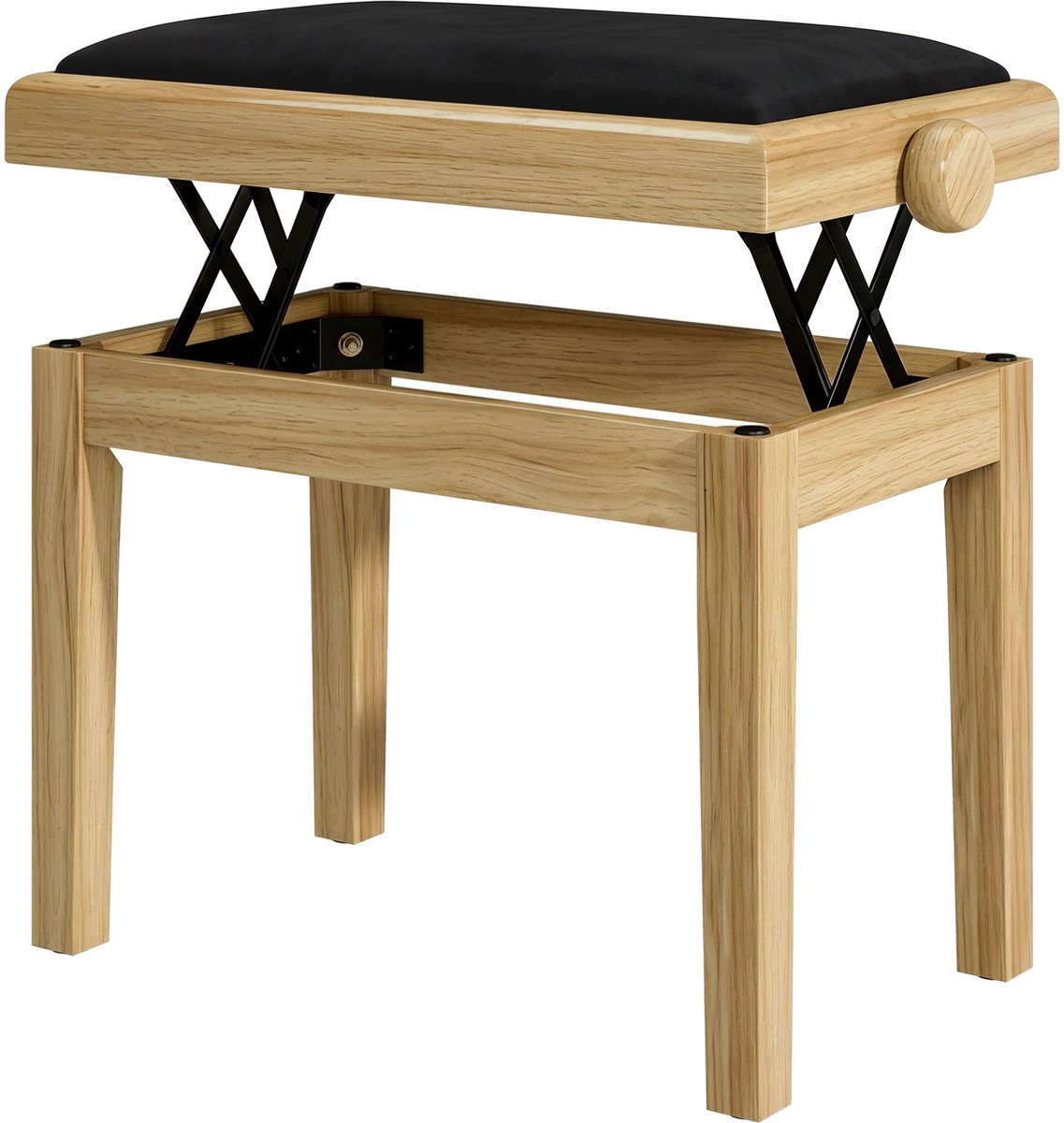 Pianokruk - in hoogte verstelbare pianokruk 45 - 56 cm - keyboardbank - fluwelen bekleding - naturel hout