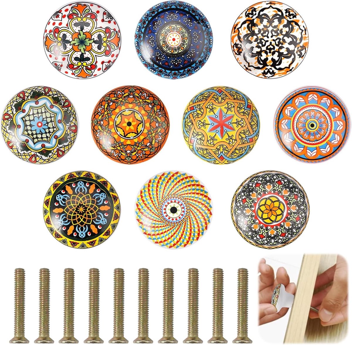 Vintage Keramische Kastknoppen in Diverse Kleuren - 10 Stuks Decoratieve Handgrepen voor Meubels