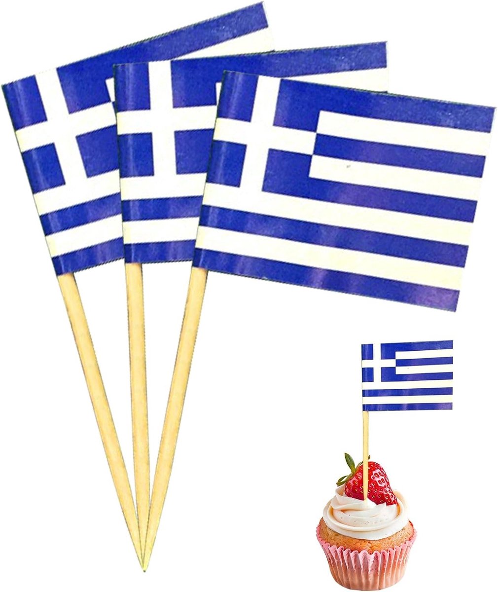 Honderd Stuks Houten Tandenstokers voor Feestdecoratie, Griekse Vlag, Miniatuurversiering en Geschenken voor Onafhankelijkheidsdag