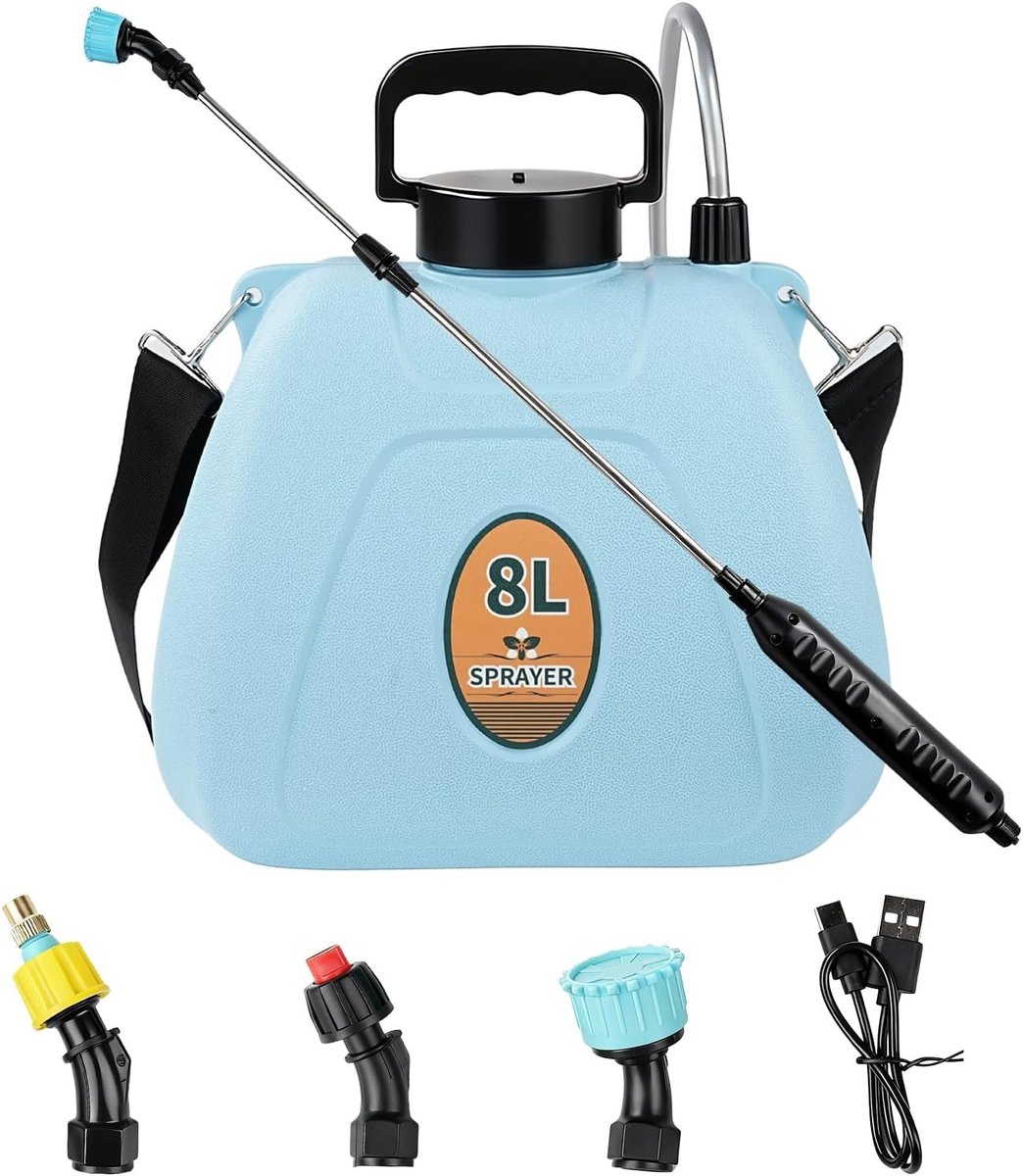 Elektrische Tuinspuiter met Verstelbare Schouderband, Capaciteit van 8 Liter, Ideaal voor Onkruidbestrijding en Besproeien van Planten