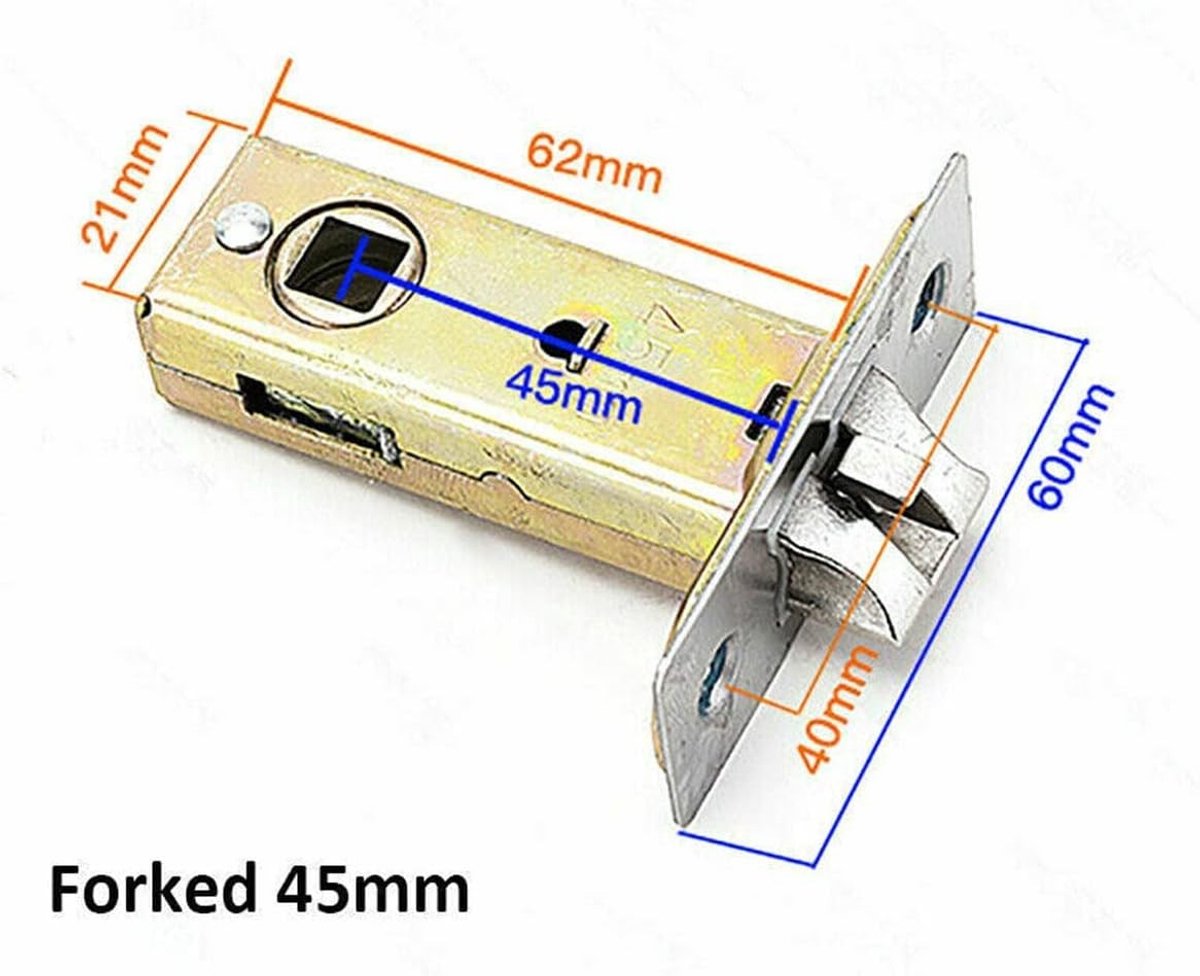 Forked Tubular Mortise Lock met Deurstoppers - 45mm RVS Deurslot en Veerhandgrepen voor Veiligheid en Comfort