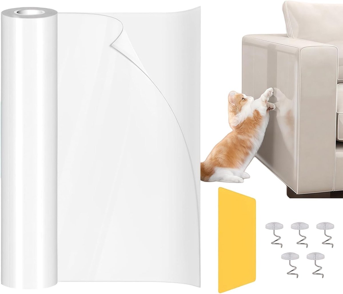 Duurzame Krabbescherming voor Meubels, 20 cm x 5 m, Transparante PVC Plakband voor Banken, Stoelen en Wanden
