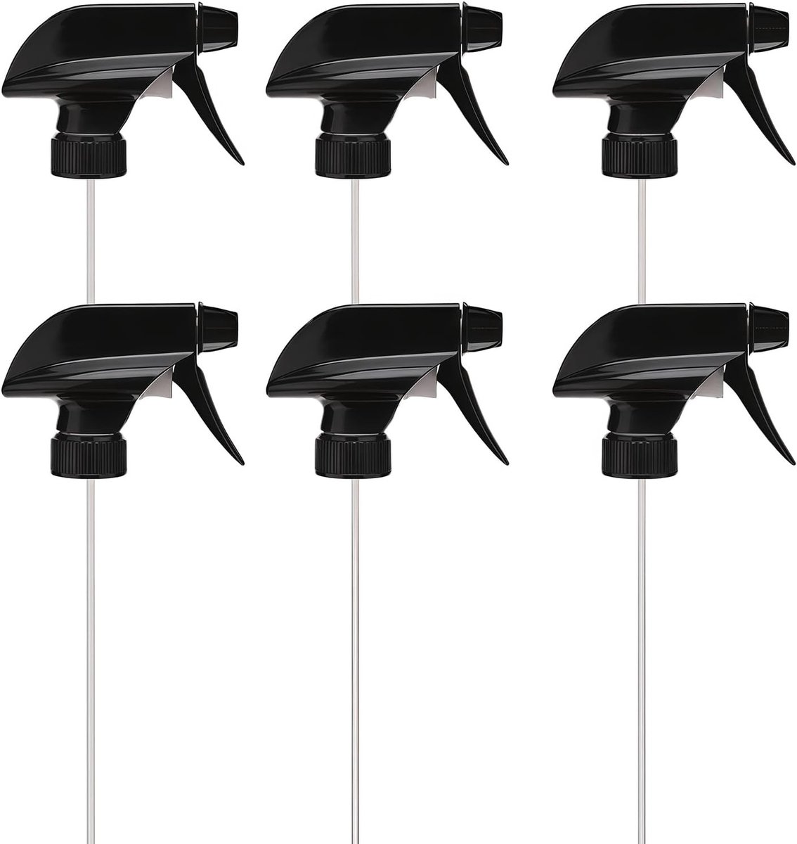 Zes Sprayflessen met Verstelbare Nozzles voor Tuinieren en Schoonmaken - Sterke Plastic Verstuiverkop voor Water en Reinigingsmiddelen, Zwart, 473ml