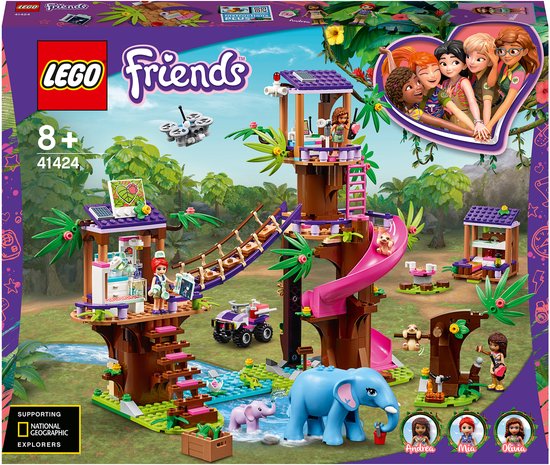 LEGO 41424 Friends Jungle reddingsbasis Set met Boomhut en Dierenkliniek, Speelgoed Dieren voor Kinderen vanaf 8 Jaar