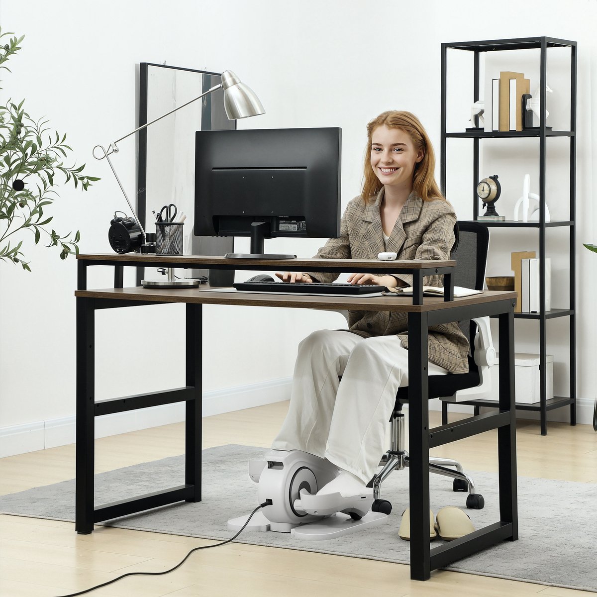Mini ellipsentrainer onder bureau – 10 standen – LCD-monitor – afstandsbediening – voor thuis en kantoor – Wit